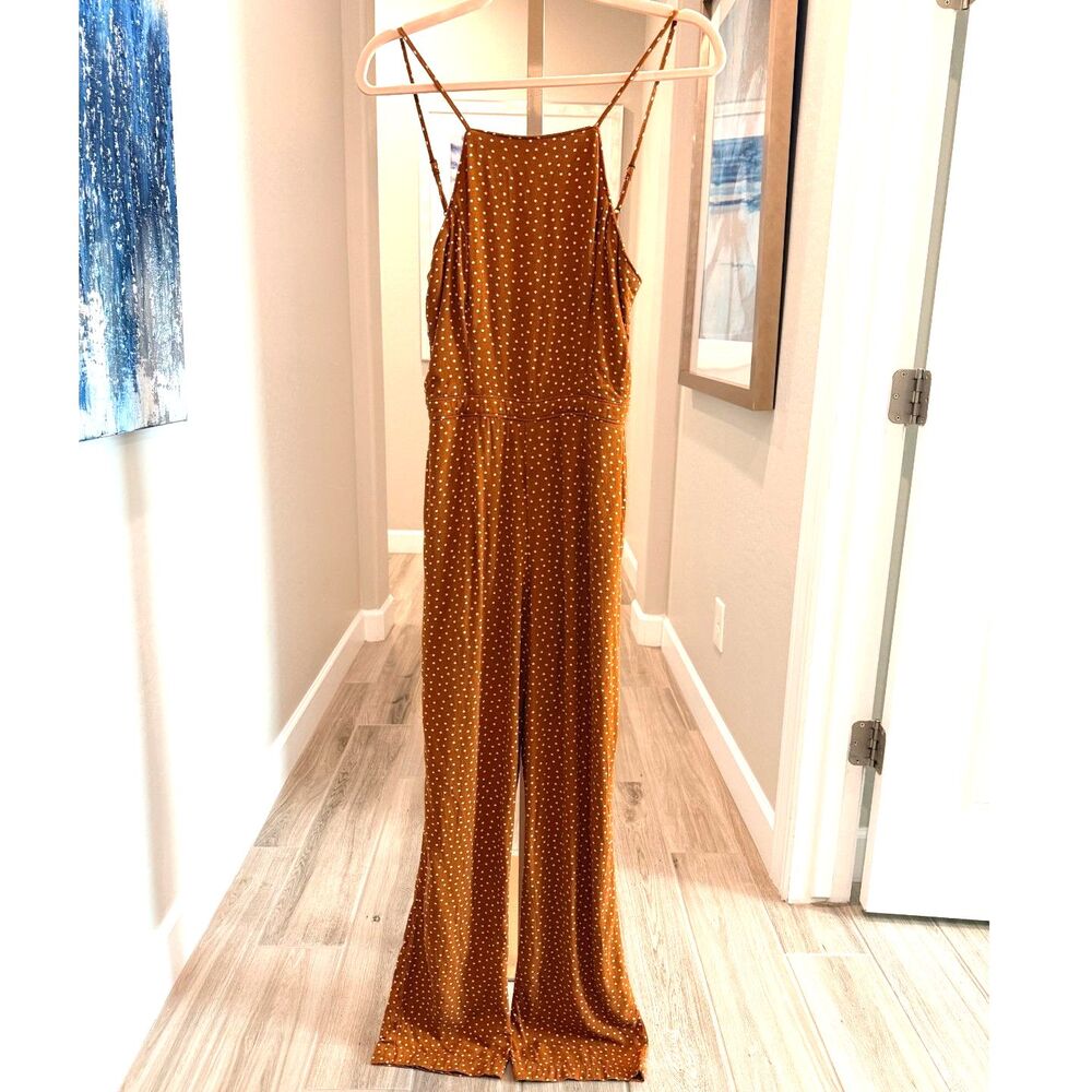 Abercrombie & Fitch Polka Dot Tie Back Wide Leg Jumpsuit Brown Size S